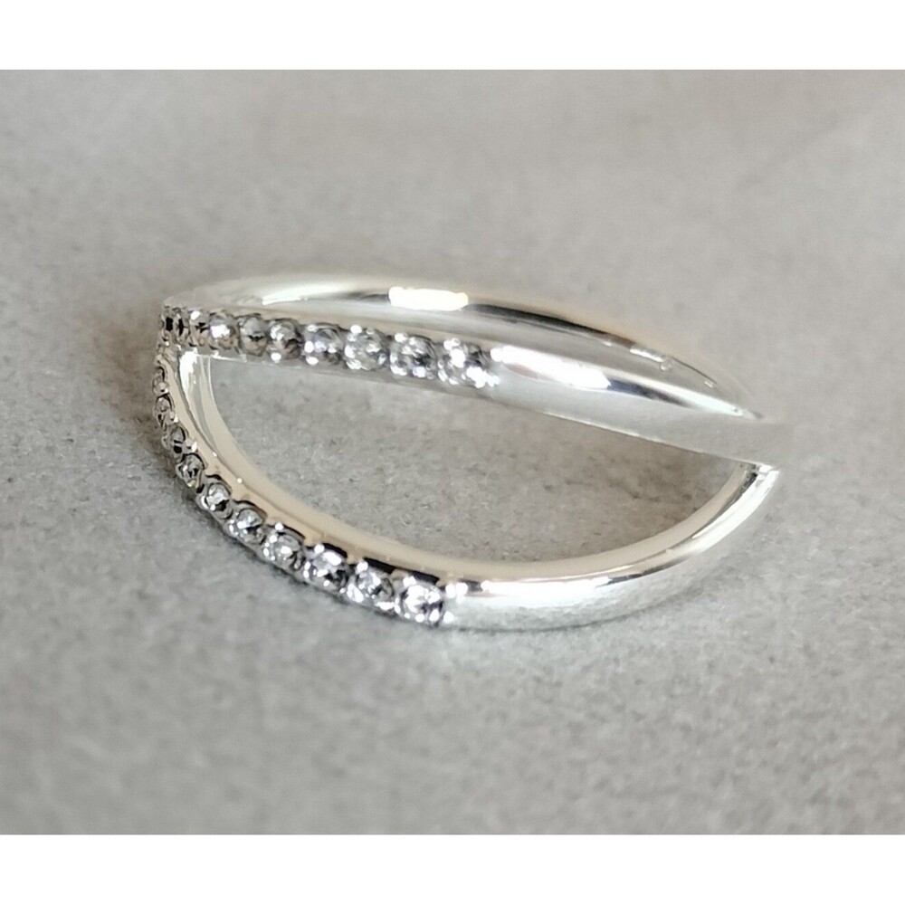 NIB! RUDIMENT "Nopa" Ring High Polish Silver Wishbone Design w/Crystal Pave.Sz 7